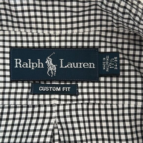 Ralph Lauren Custom Fit Men's Button Down Shirt Black White Gingham Plaid Size L - Picture 4 of 11